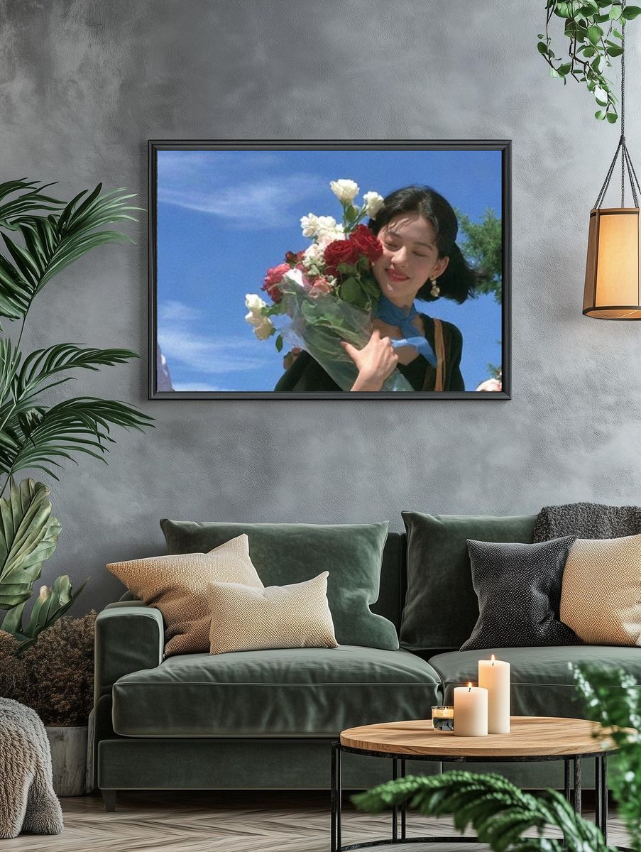 Woman with Flowers Photography Poster. — room view 4