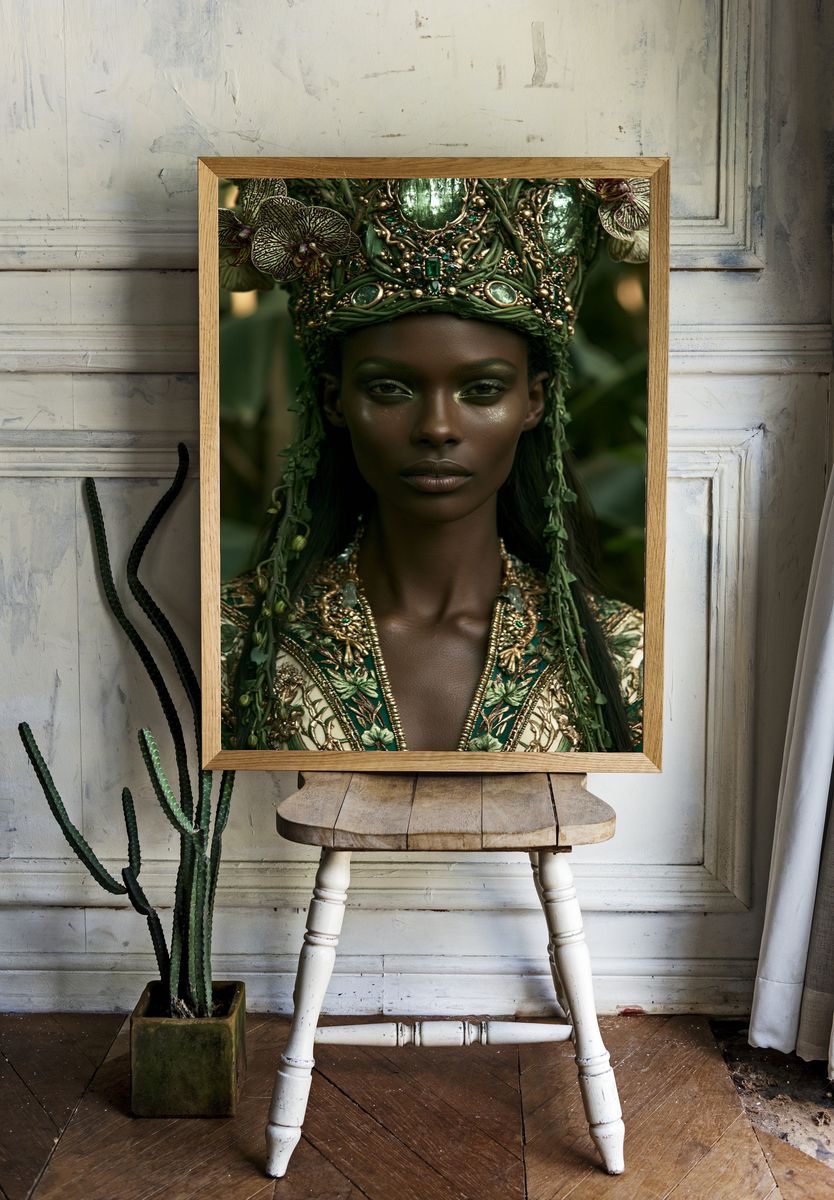 Emerald Botanical Portrait Print. room preview