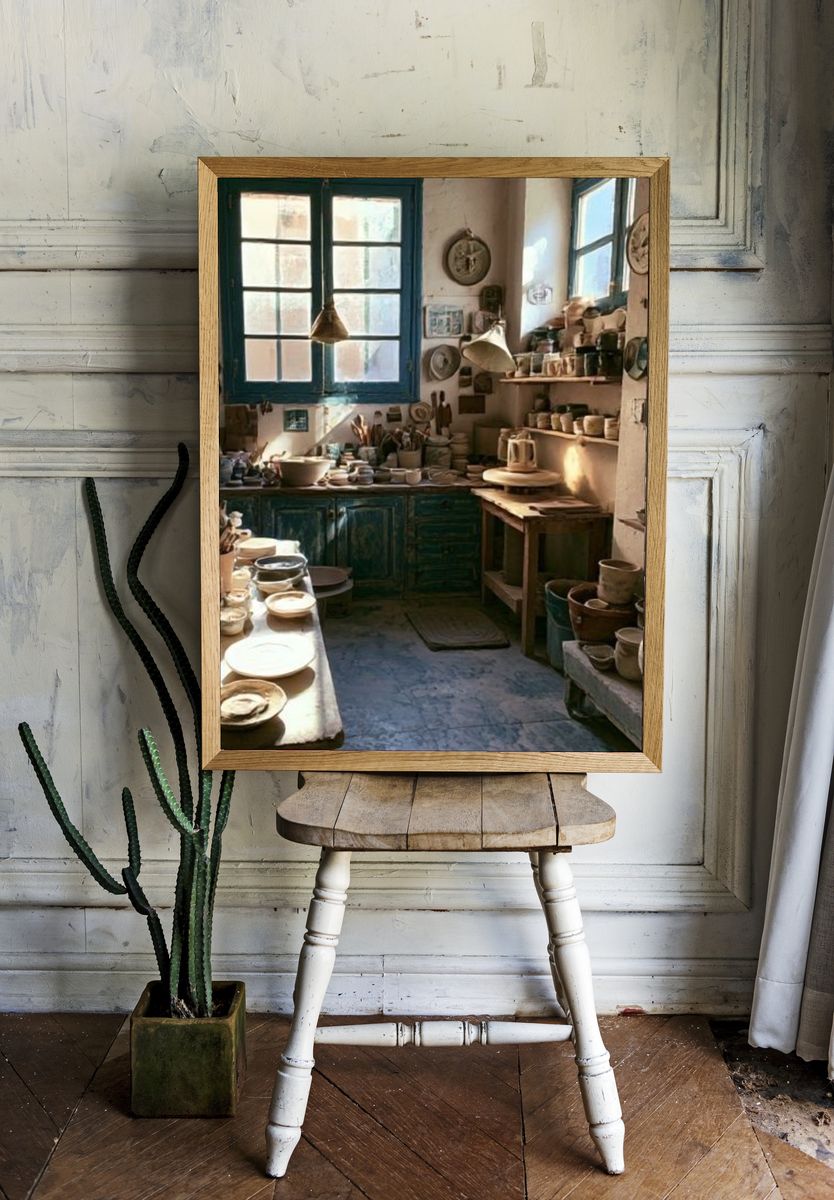 Sunlit Ceramic Studio Photography Poster. room preview