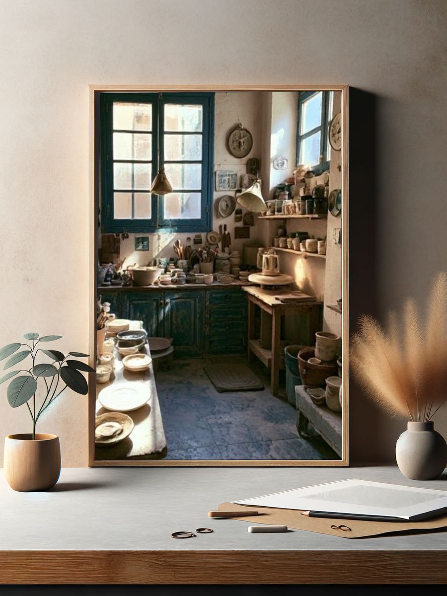 Sunlit Ceramic Studio Photography Poster. — room view 2