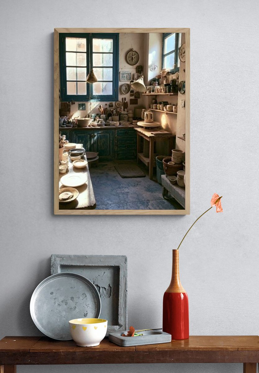 Sunlit Ceramic Studio Photography Poster. — room view 3