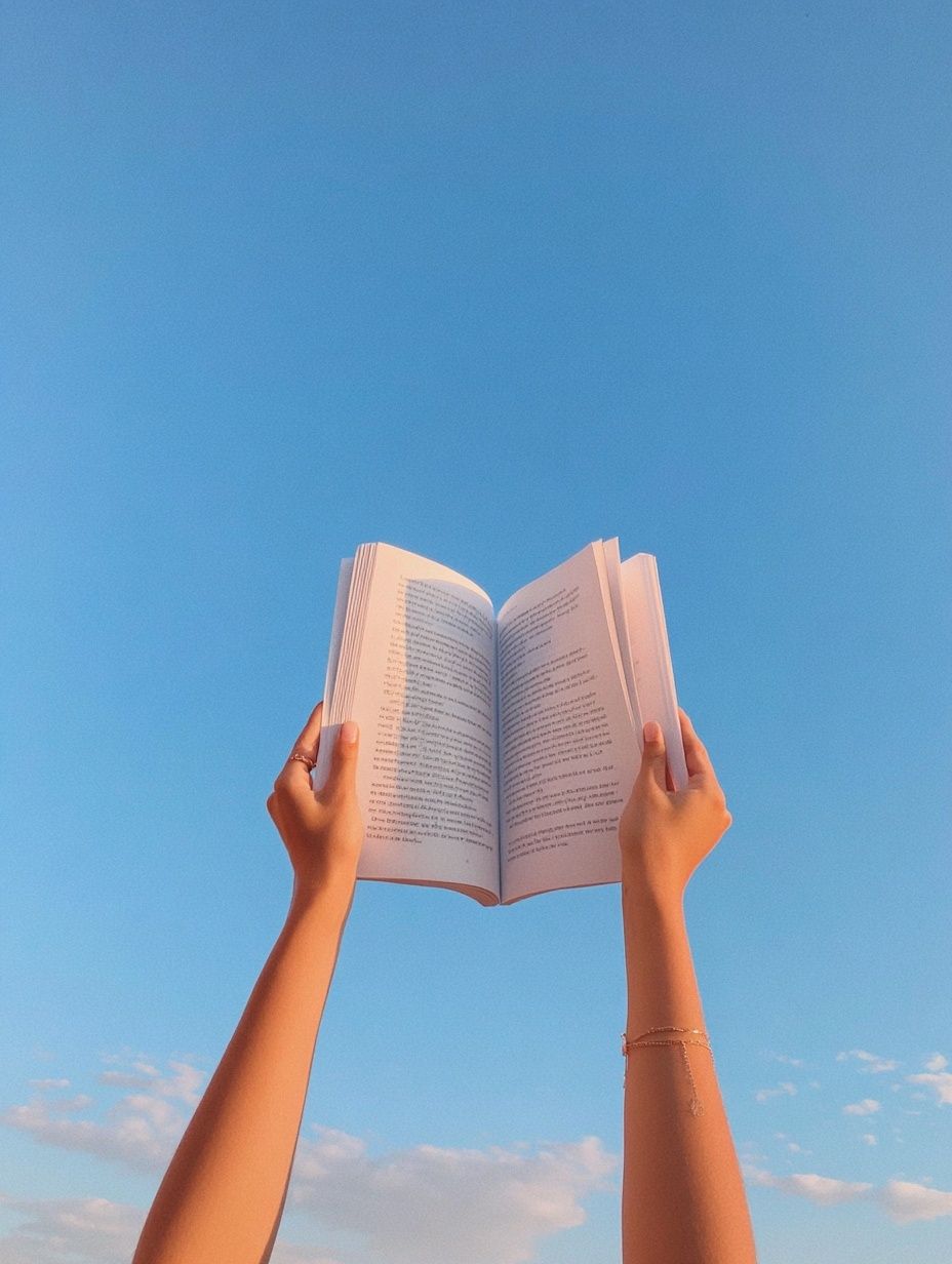 Open Book in Blue Sky Poster. poster detail