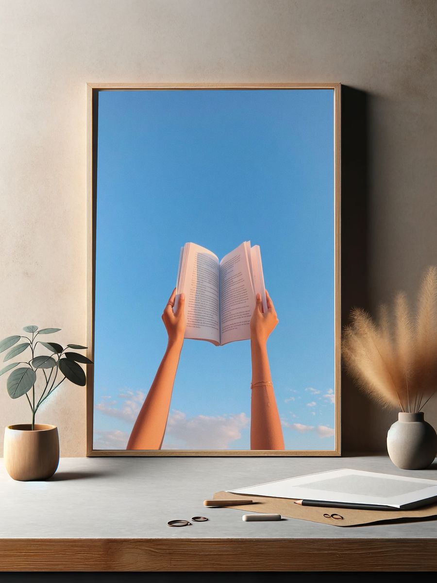 Open Book in Blue Sky Poster. — room view 2