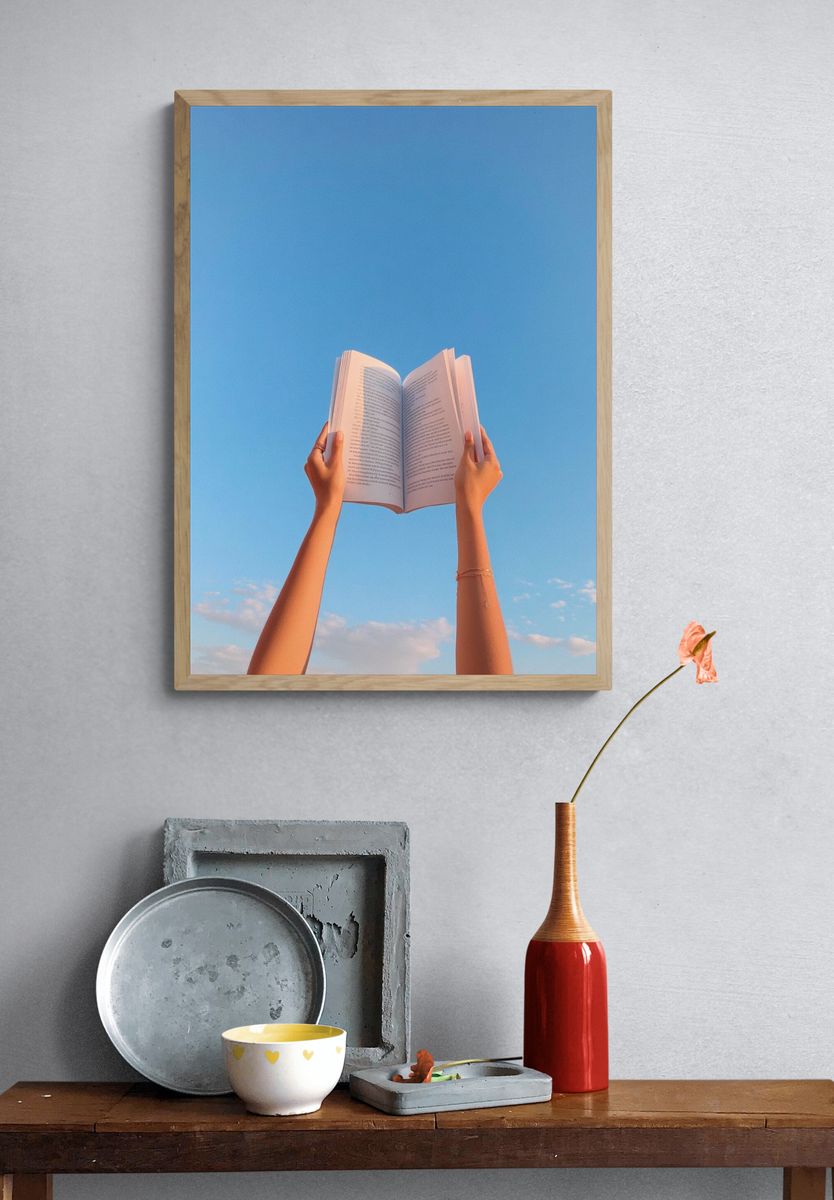 Open Book in Blue Sky Poster. — room view 3
