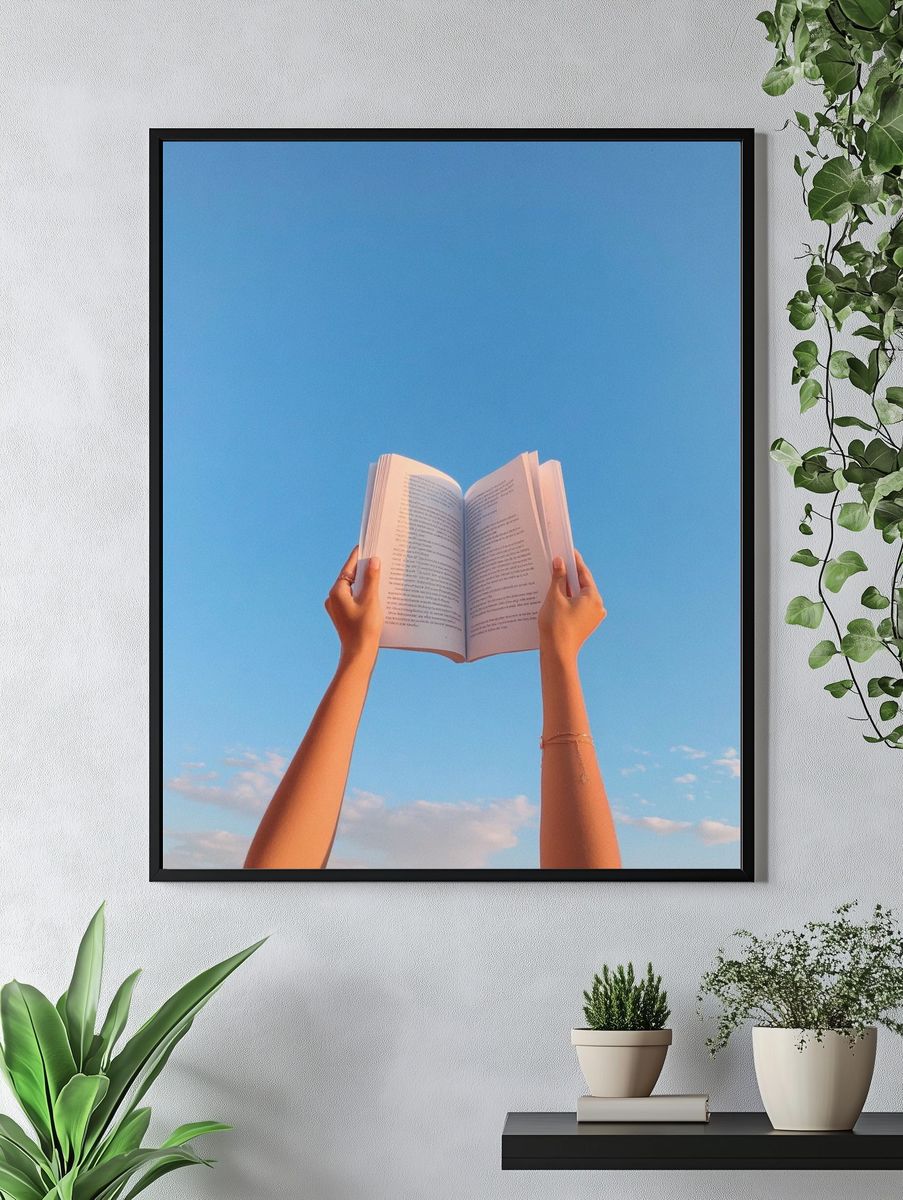 Open Book in Blue Sky Poster. — room view 4