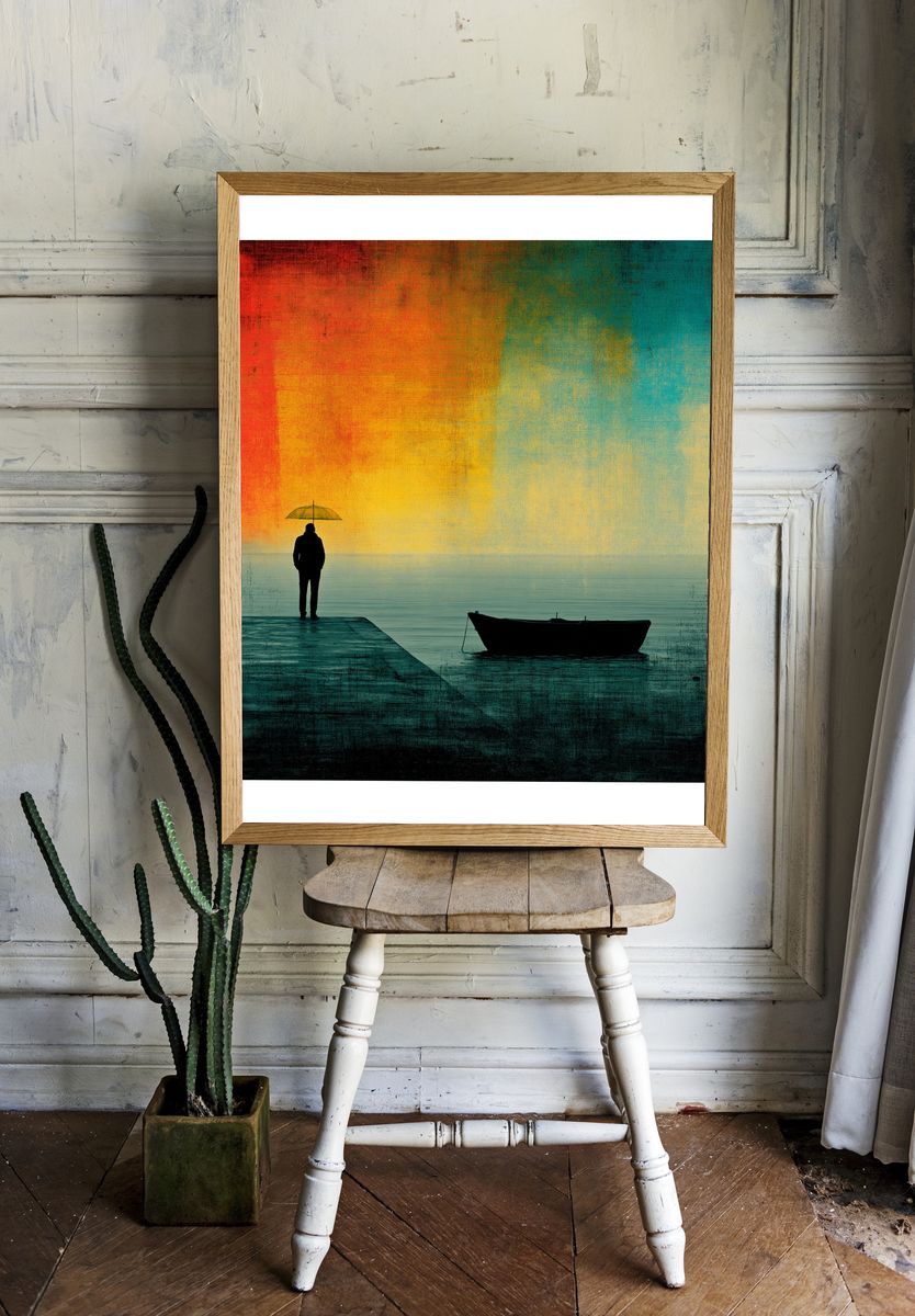 Solitary Dock at Sunset Poster. — room view 1