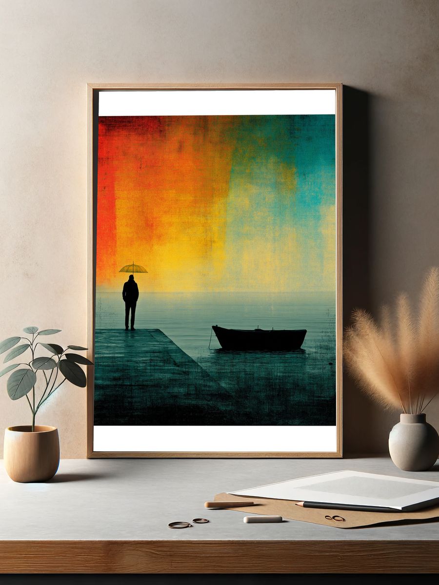 Solitary Dock at Sunset Poster. — room view 2