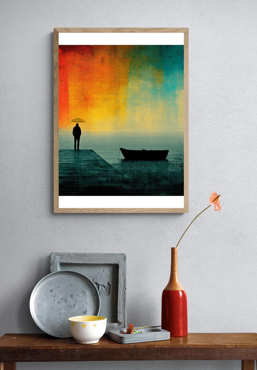 Solitary Dock at Sunset Poster. — room view 3