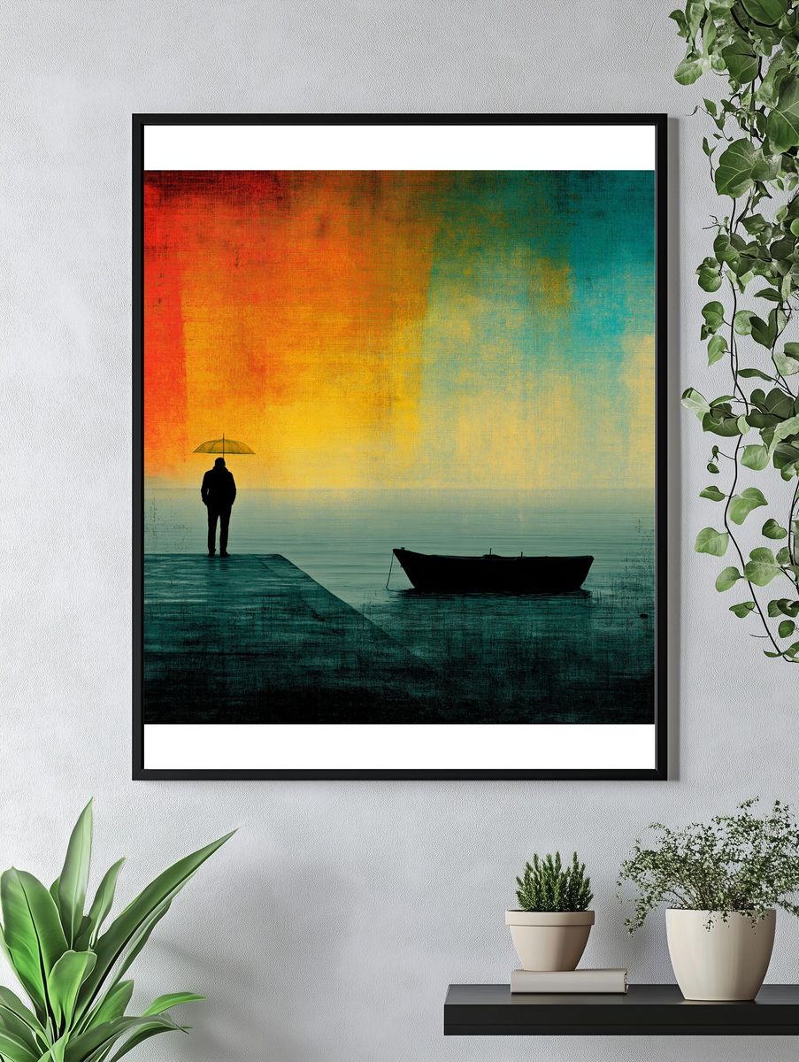 Solitary Dock at Sunset Poster. — room view 4