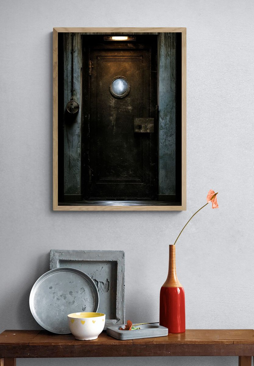 Industrial Steel Door Photography Poster. — room view 3