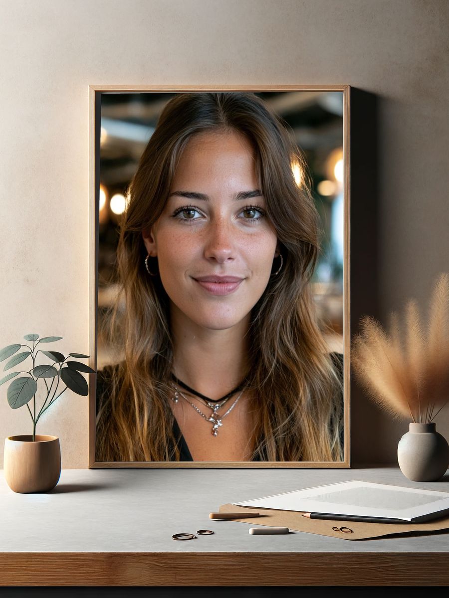 Smiling Woman Portrait Photography Poster. — room view 2