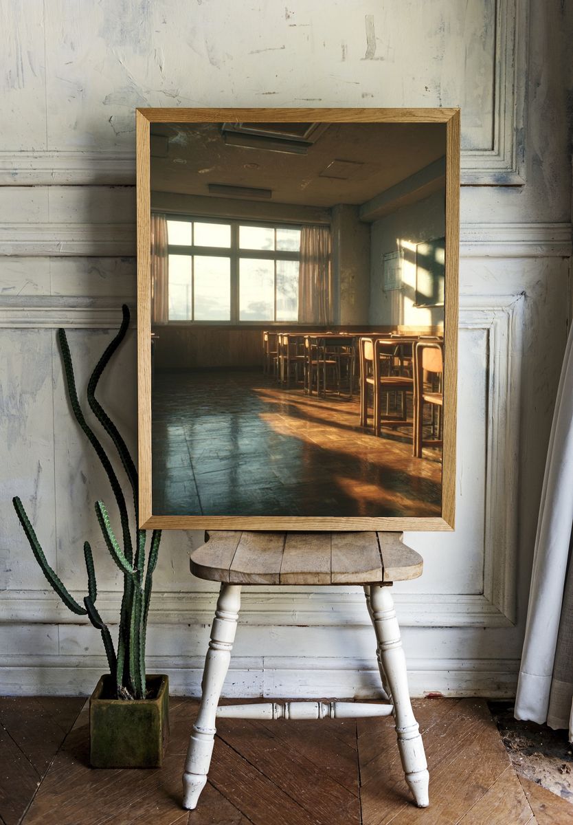 Sunlit Empty Classroom Photography Poster. — room view 1