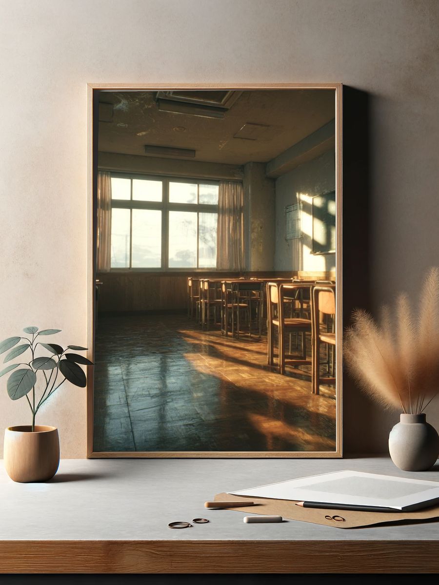 Sunlit Empty Classroom Photography Poster. — room view 2