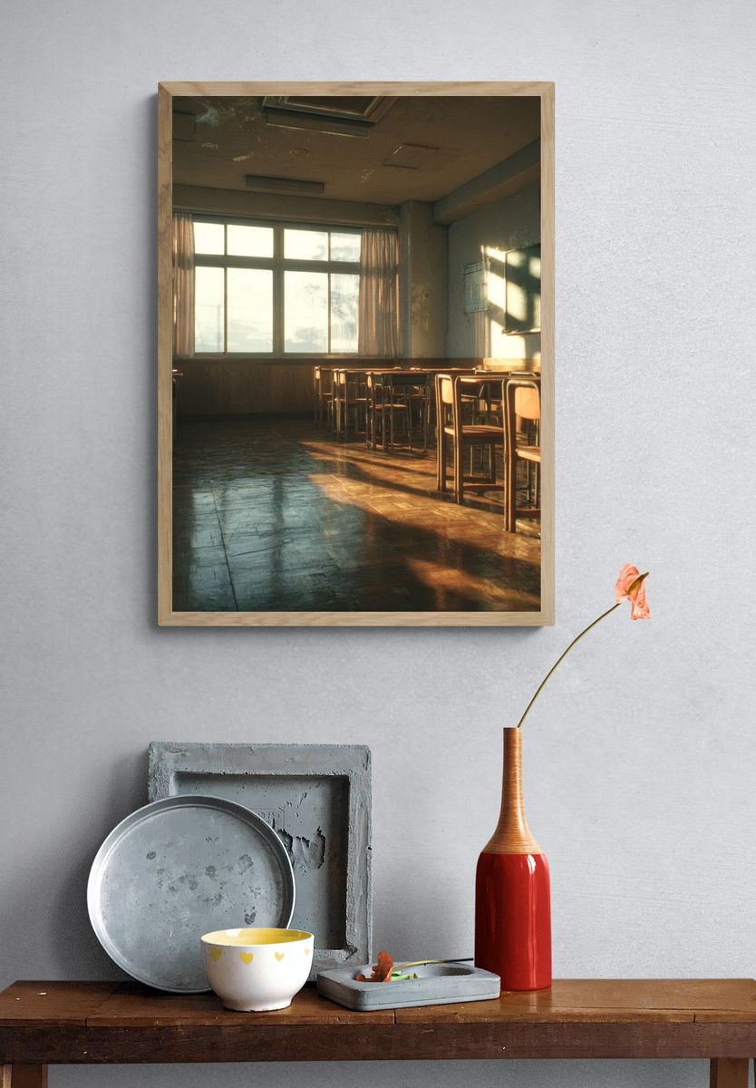 Sunlit Empty Classroom Photography Poster. — room view 3