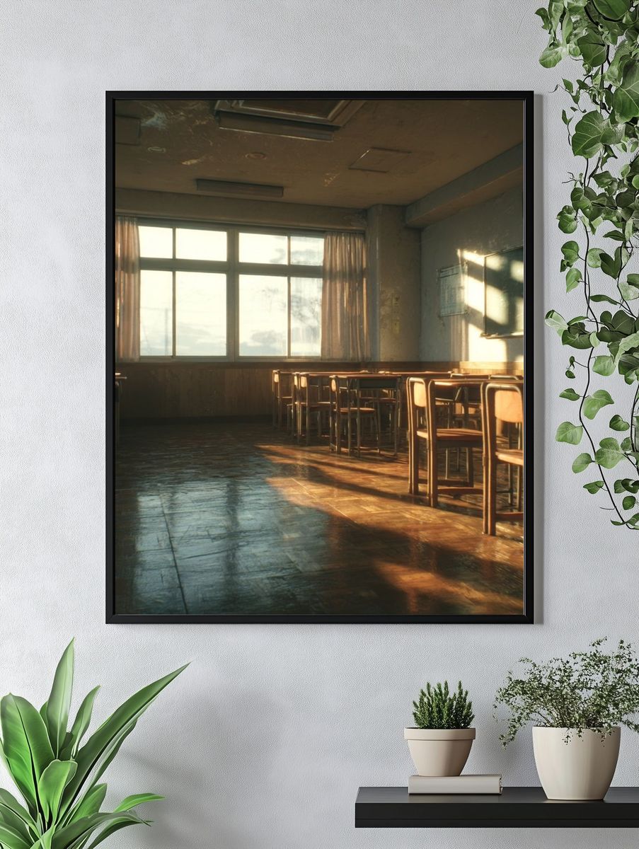 Sunlit Empty Classroom Photography Poster. — room view 4