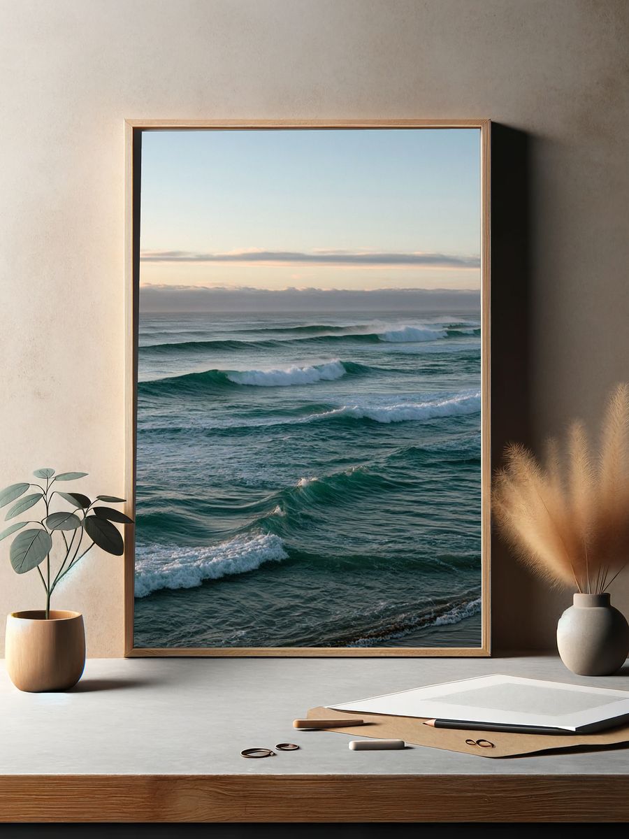 Calm Ocean Waves Photography Poster. — room view 2