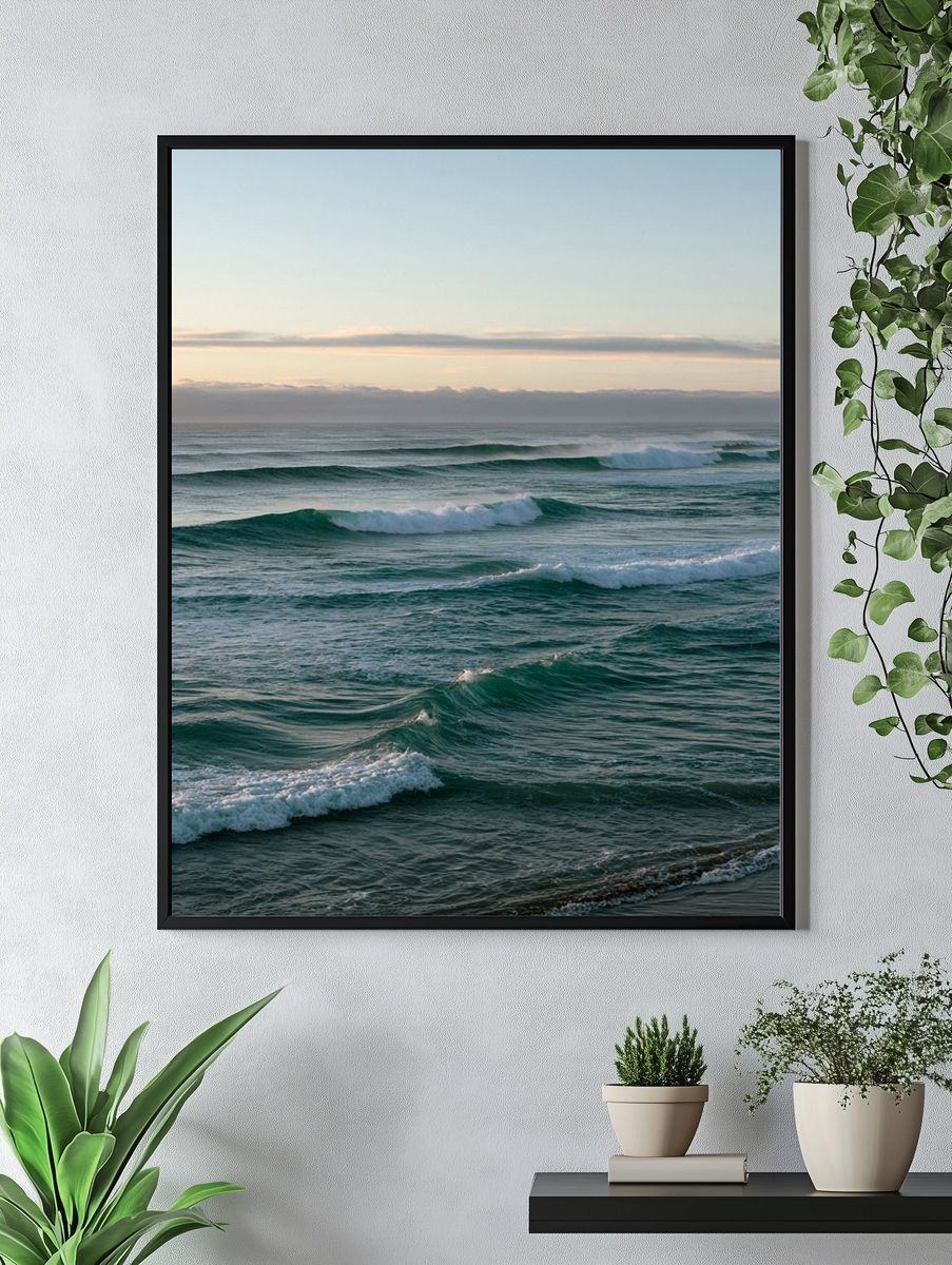 Calm Ocean Waves Photography Poster. — room view 4
