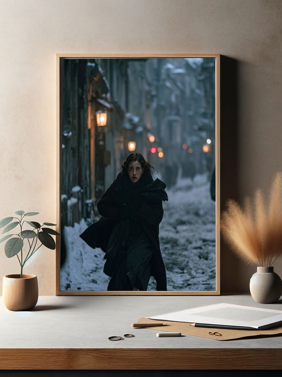 Snowy Alley Chase Photography Poster. — room view 2