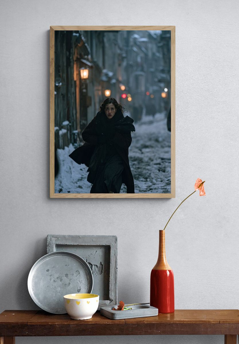 Snowy Alley Chase Photography Poster. — room view 3