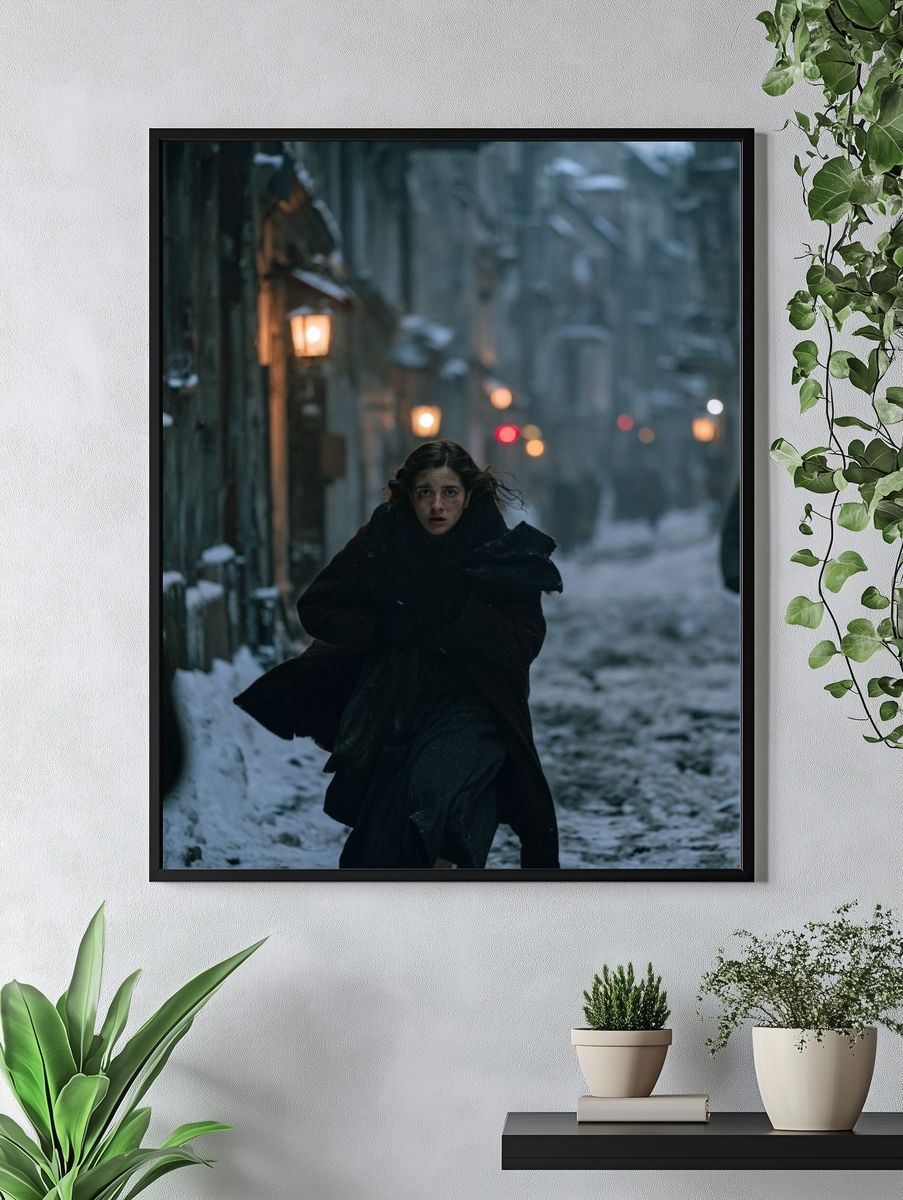 Snowy Alley Chase Photography Poster. — room view 4
