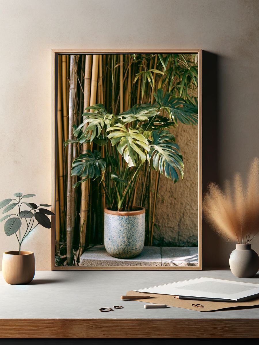 Tropical Potted Monstera Photography Poster. — room view 2
