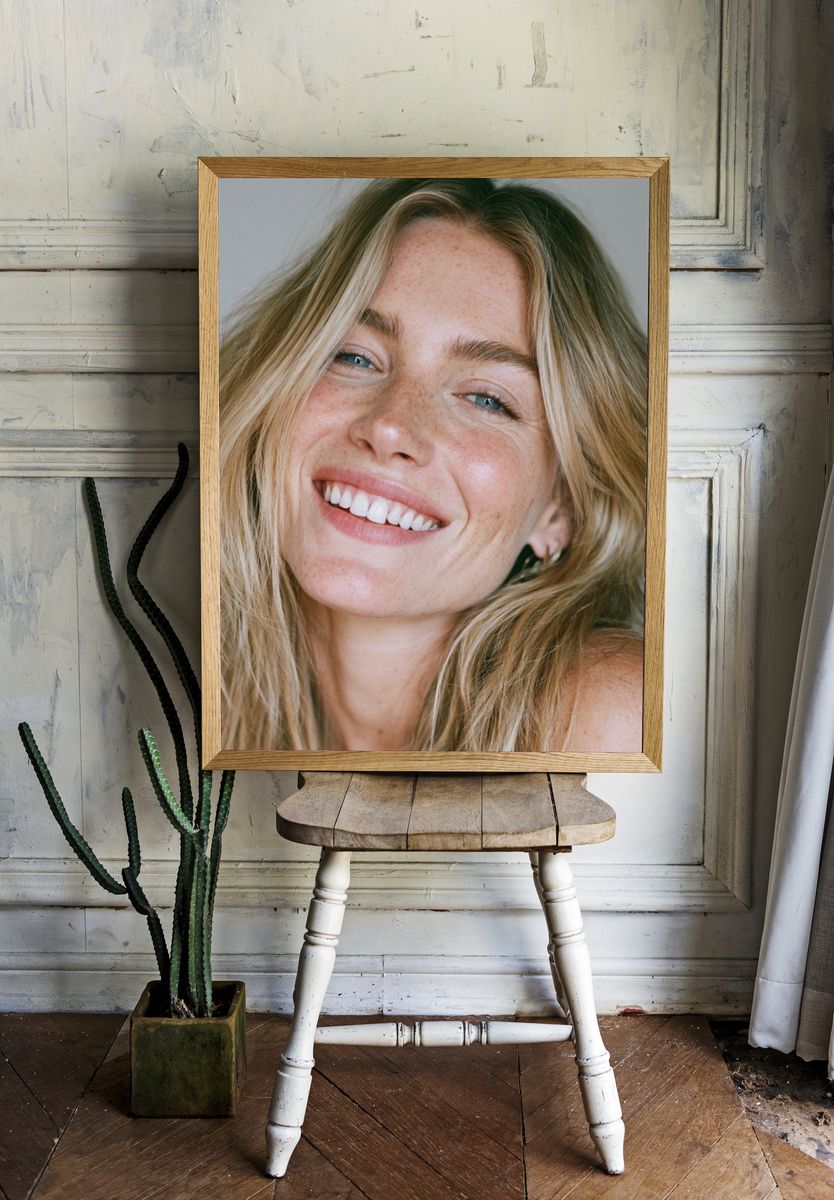 Smiling Blonde Portrait Photography Poster. room preview