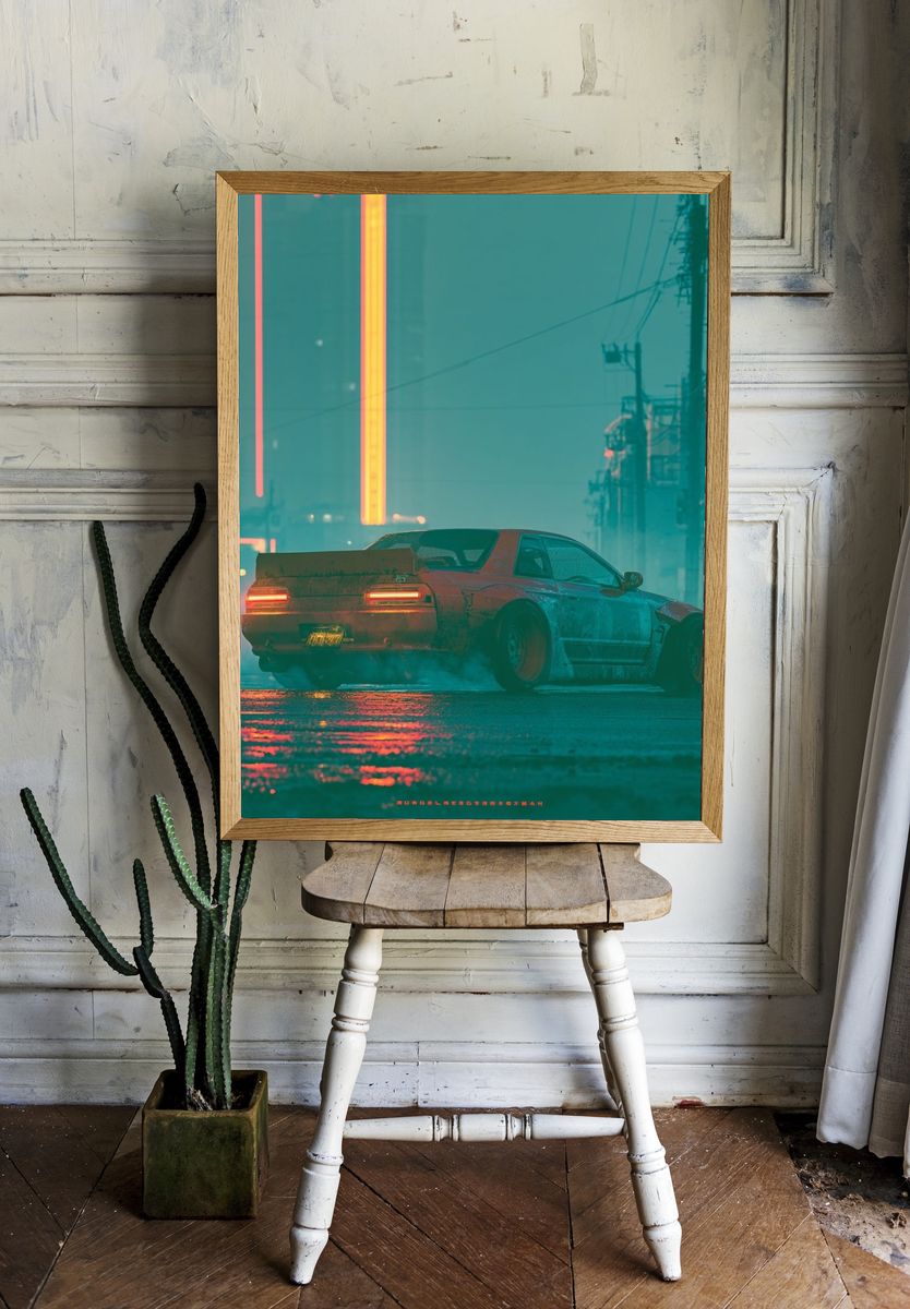 Neon Drift Car Photography Poster. — room view 1