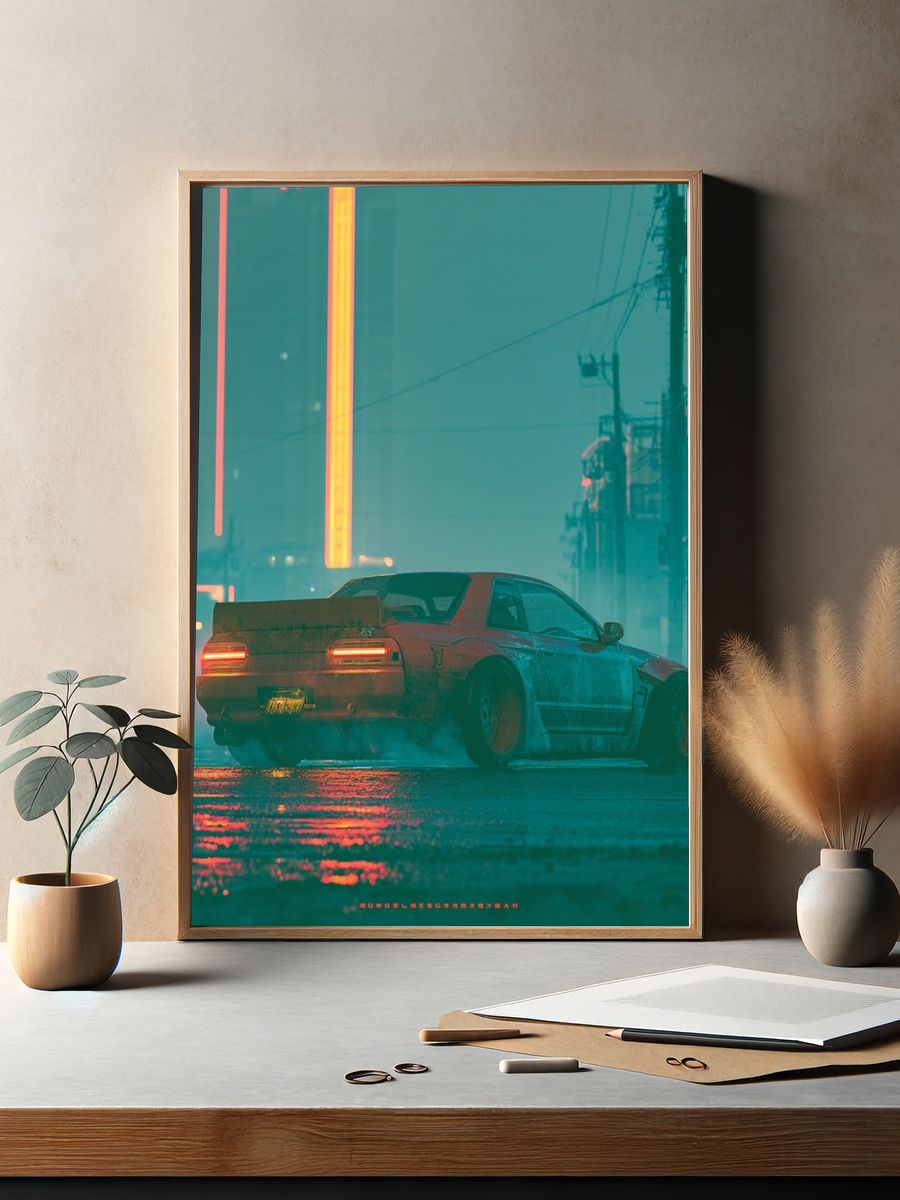 Neon Drift Car Photography Poster. — room view 2