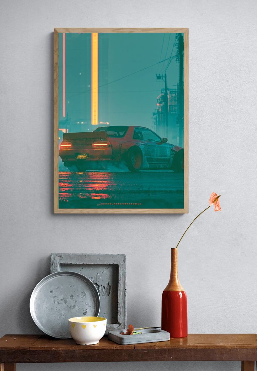 Neon Drift Car Photography Poster. — room view 3