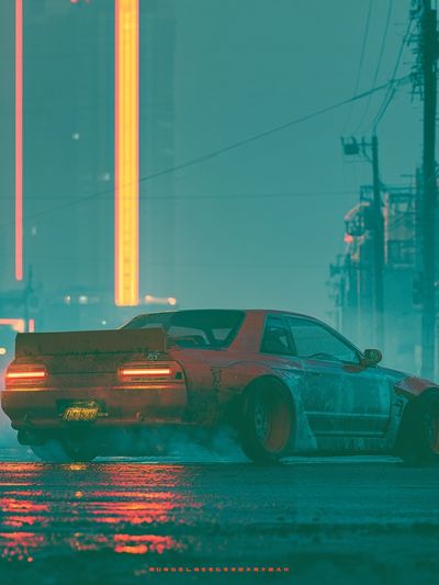 Neon Drift Car Photography Poster.