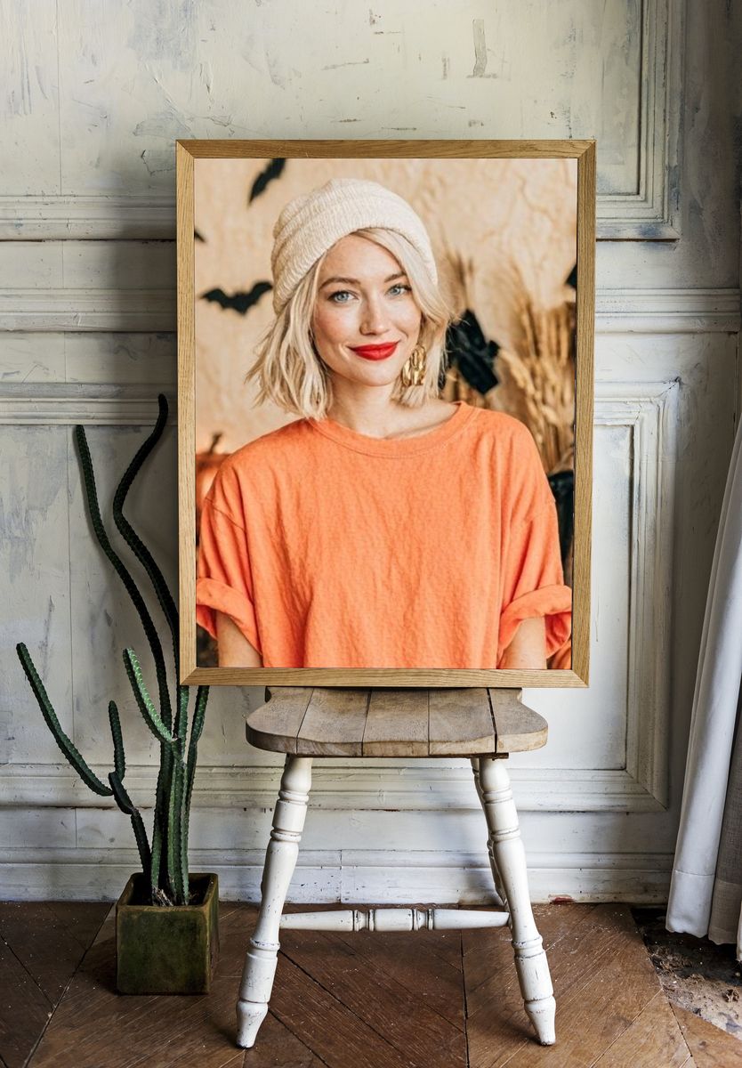 Blonde Portrait in Orange Top Poster. room preview