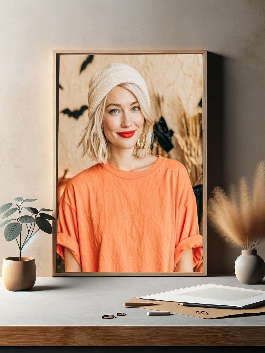 Blonde Portrait in Orange Top Poster. — room view 2
