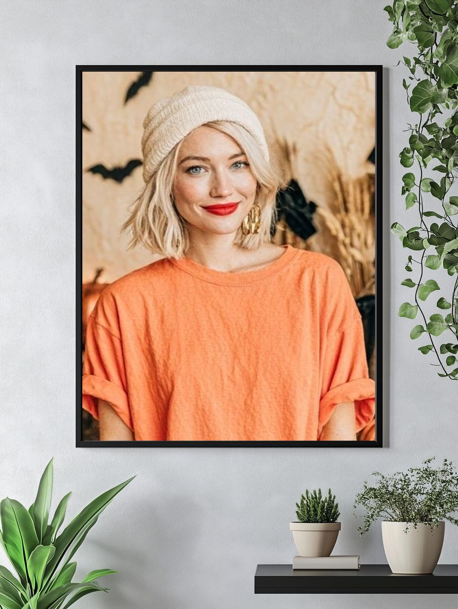 Blonde Portrait in Orange Top Poster. — room view 4