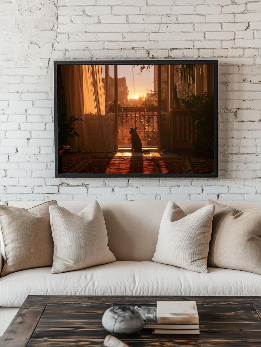 Sunset Cat Silhouette Photography Poster. room preview