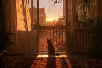 Sunset Cat Silhouette Photography Poster. poster