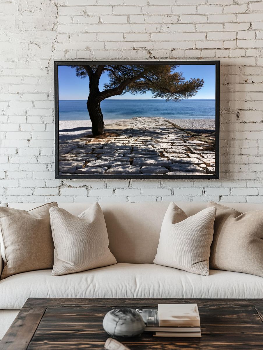 Seaside Stone Path Photography Poster. — room view 1