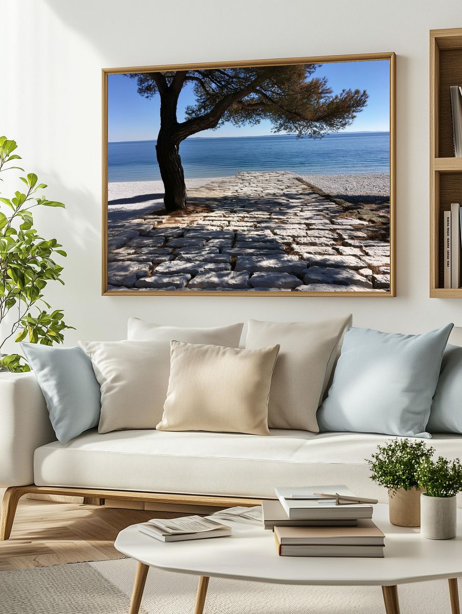 Seaside Stone Path Photography Poster. — room view 2