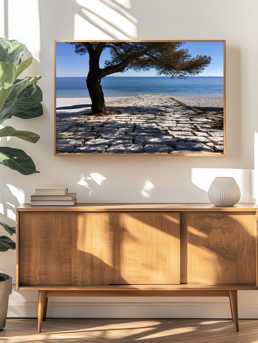Seaside Stone Path Photography Poster. — room view 3