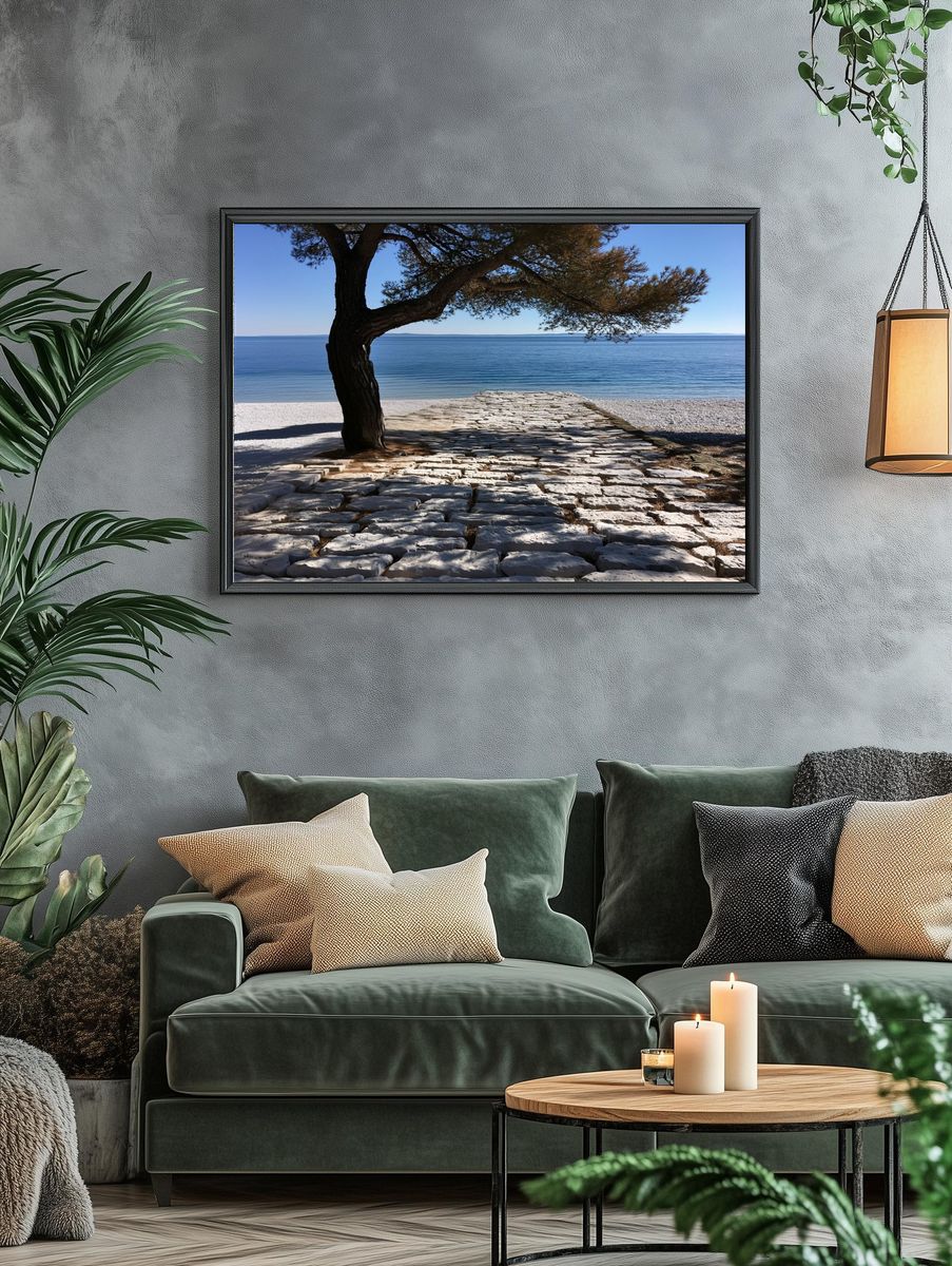 Seaside Stone Path Photography Poster. — room view 4