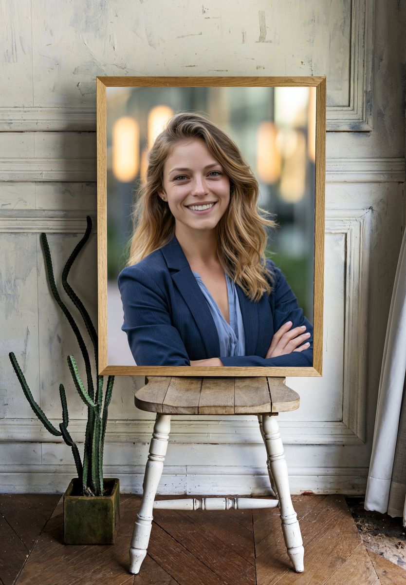 Smiling Woman Portrait Photography Poster. room preview
