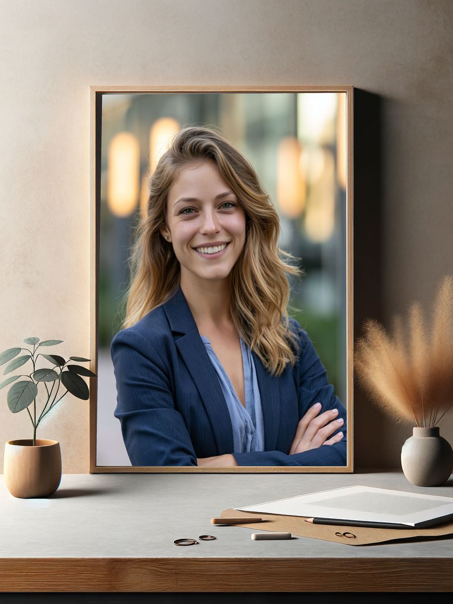 Smiling Woman Portrait Photography Poster. — room view 2