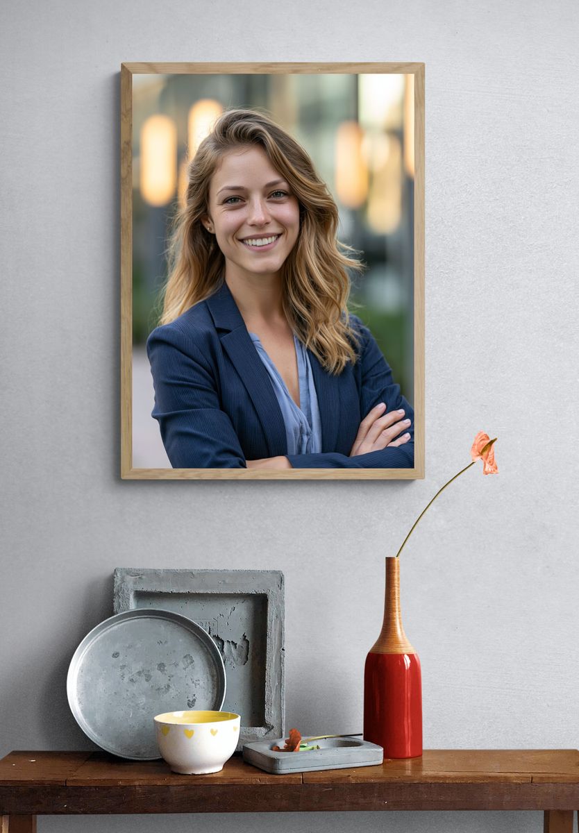 Smiling Woman Portrait Photography Poster. — room view 3