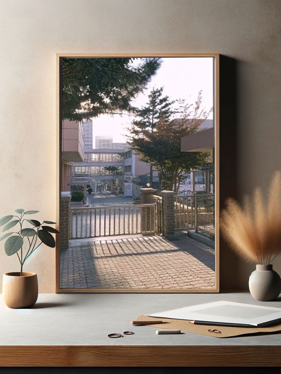 Sunlit Courtyard Gate Photography Poster. — room view 2