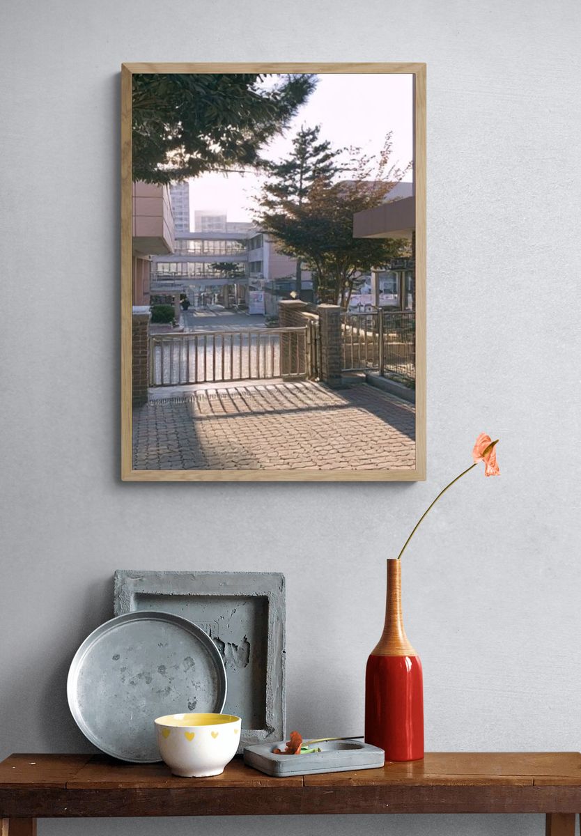 Sunlit Courtyard Gate Photography Poster. — room view 3