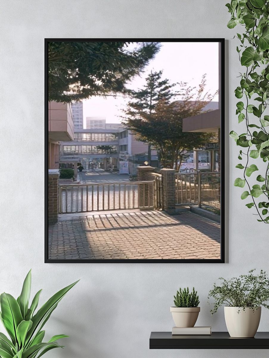 Sunlit Courtyard Gate Photography Poster. — room view 4