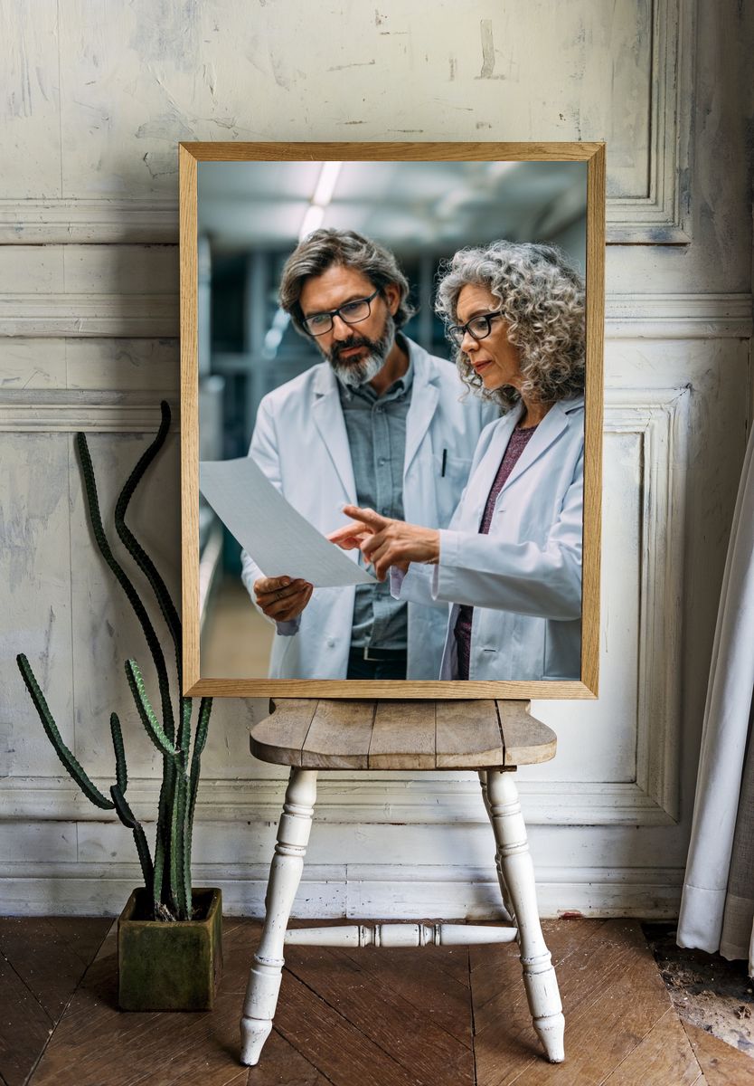 Scientists Reviewing Data Photography Poster. — room view 1