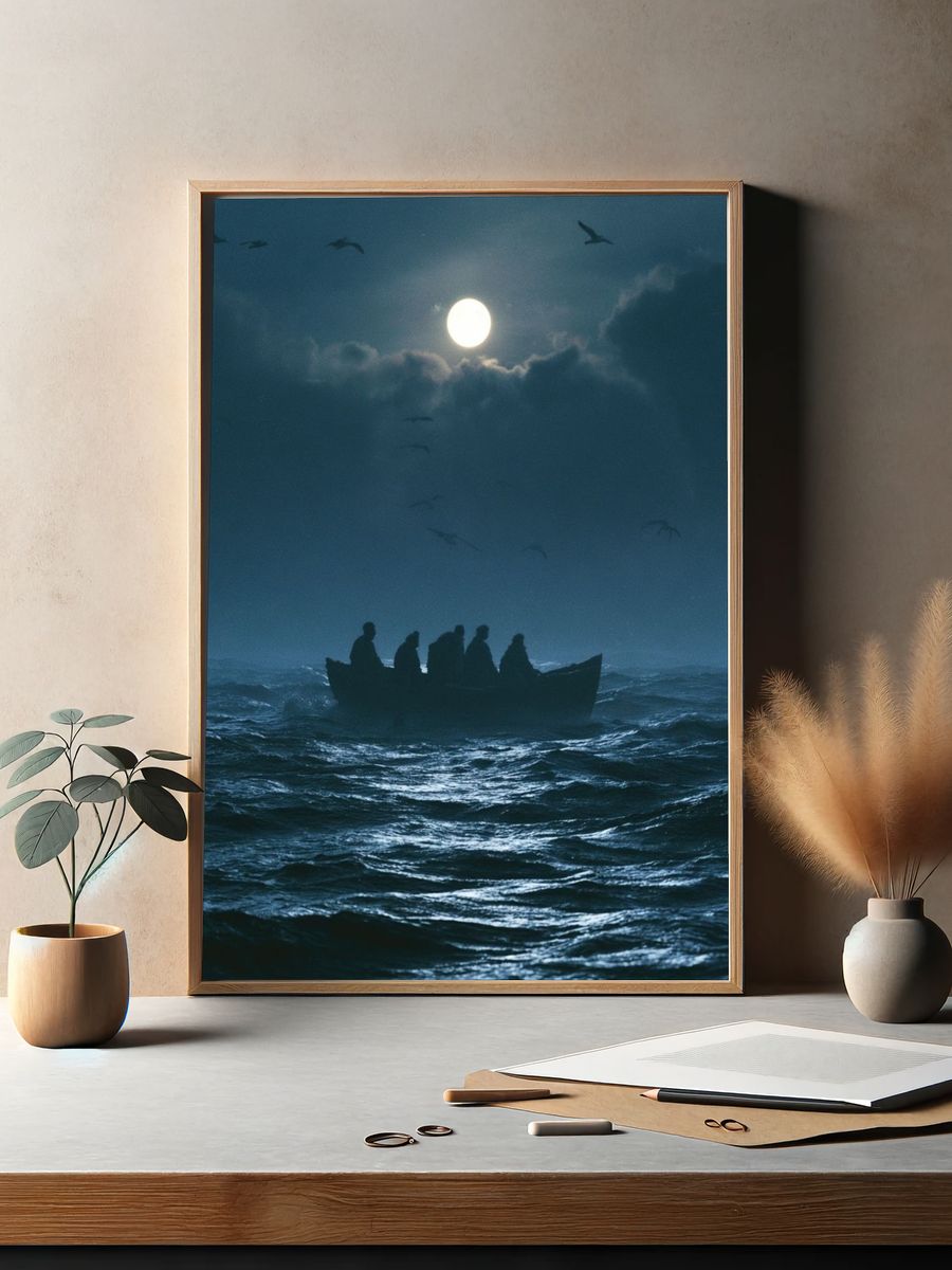 Moonlit Boat at Sea Poster. — room view 2