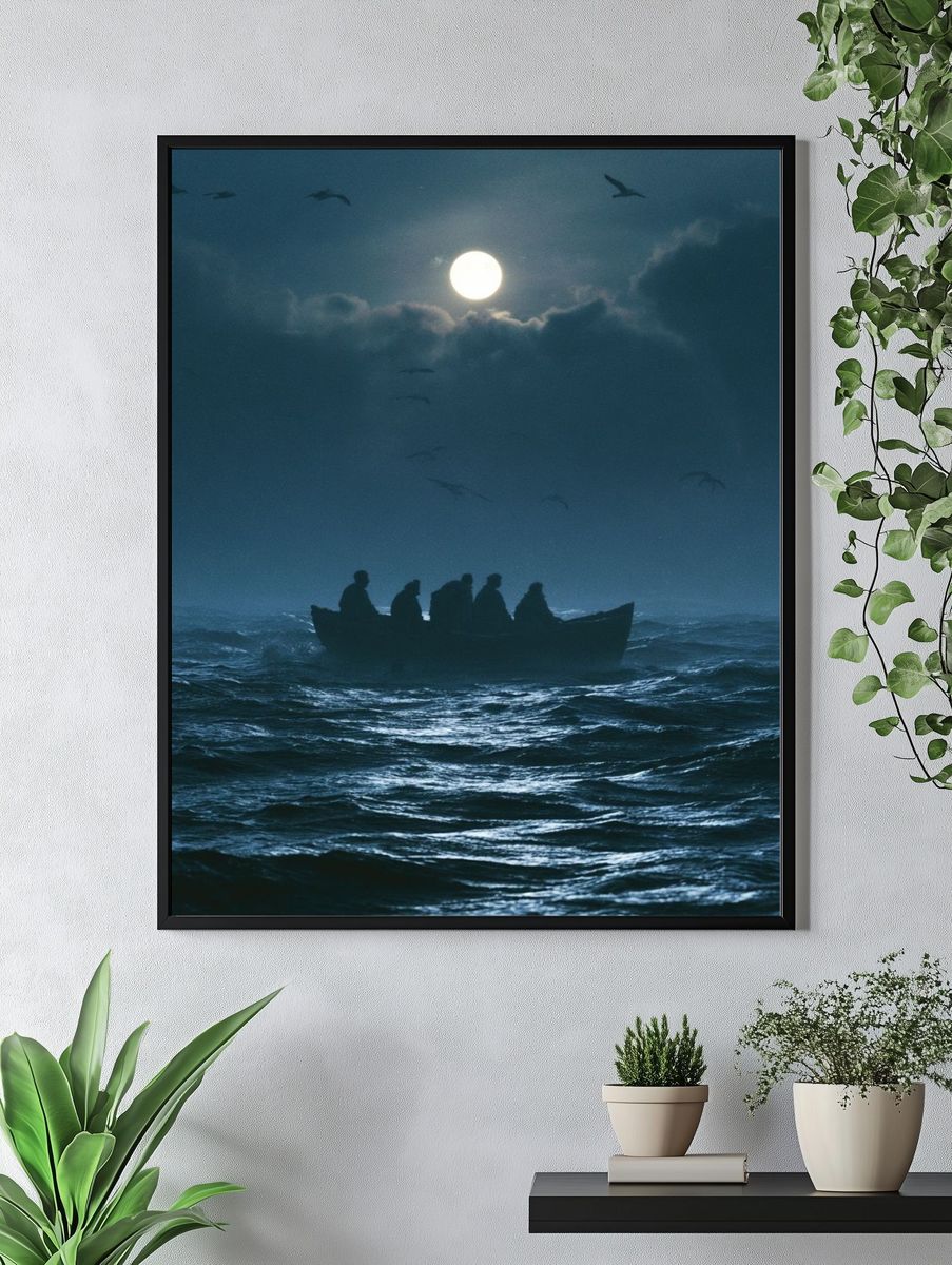 Moonlit Boat at Sea Poster. — room view 4