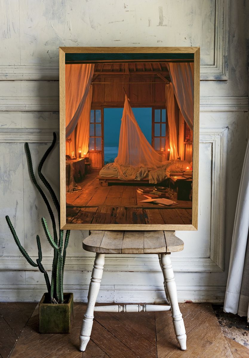 Candlelit Seaside Bedroom Print. — room view 1