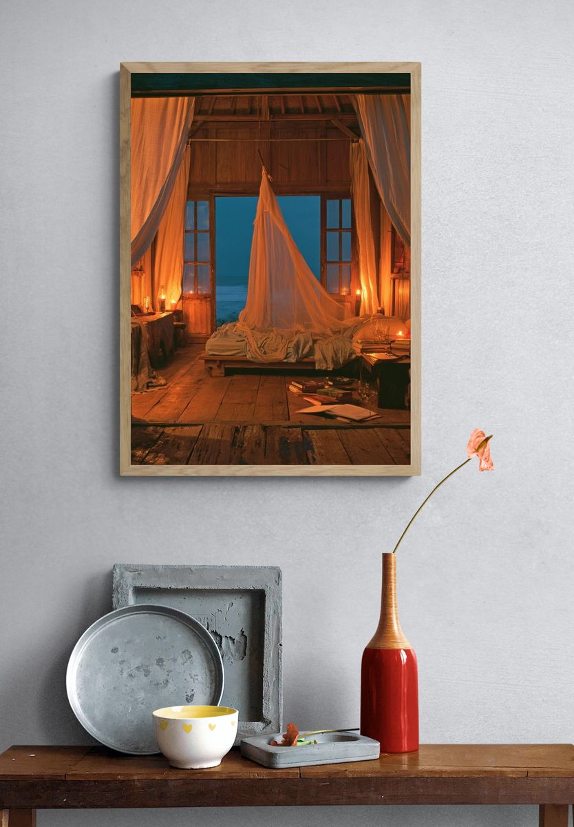 Candlelit Seaside Bedroom Print. — room view 3